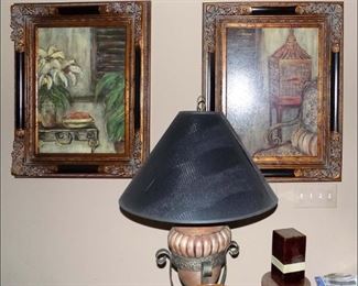 Framed Paintings, One of a pair of Urn Lamps