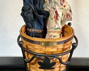 Small Longaberger Umbrella Basket in Wrought Iron. Signed and dated. W umbrellas 