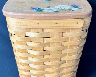 Longaberger Hand-Painted Floral, Lidded Basket. Signed and dated