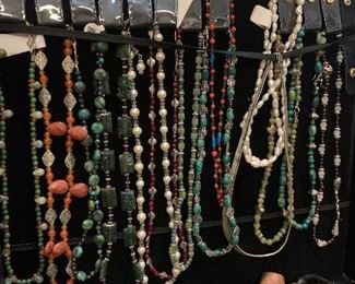 Vintage necklaces, turquoise, bakelite, seed pearls. Jewelry