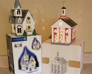 Department 56 Meadowbrook Church (has chips, see pics) and Colonial Church