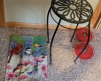 21" X 12" Metal Plant Stand, 2 Feeders and Bird Flag