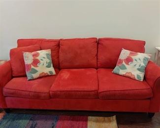 Havertys red couch approximately 85 in wide