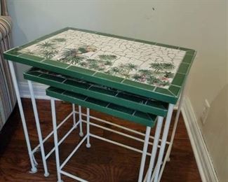Mosaic top nesting tables largest is 24 x 24 x 15 in