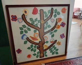 Framed embroidered wall decor 36 x 36 in
