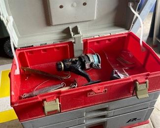 Assorted Vintage fishing tackle boxes.