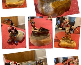 Ron Lee clown figurines, signed, and on marble base