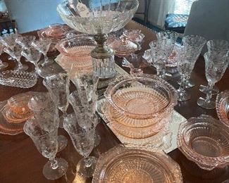 Cambridge “ Rosepoint” and pink “Mayfair” depression glass