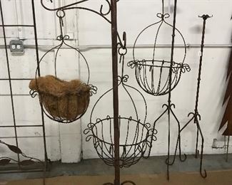 Tall Iron Stand with 3  Flower Baskets.