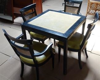 Hollywood Regency leather top square table with four chairs. Leather seats , 