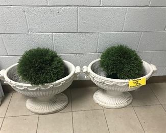 Pair of matching antique cement planters.