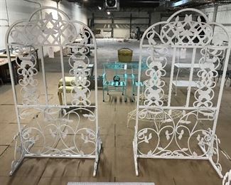 RARE Pair of Matching Rose Cast Iron Antique Free Standing Trellis, With Plant Pot Hangers. A MUST SEE!!!!