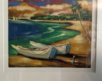 Nicely framed/matted seascape by listed Russian artist Sergei Cherep.                                                                                   "Born in Leningrad (now St. Petersburg) in 1969, Sergey started studying art as a young child.  At the age of 3, he developed meningitis and became paralyzed, unable to walk or speak for several years.  Attending a School for children with disabilities until he was 7, he found comfort in painting.
Later, he went on to attend college at the prestigious Serovo Art Institute.  Filled with wanderlust and dreams of what he could accomplish, in early 1991 Sergey made the decision to come to America to find the artistic freedom he desperately desired.  Not able to speak a word of English, Sergey got a job cleaning bathrooms and collecting trash at the IRS building, making $150 a week, and painting in his spare time.
One day, Sergey showed some of his work to his manager, who became excited by what he saw.  The manager helped set up an art show