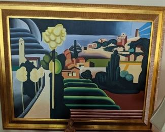 Close-up of the MCM original oil on canvas.