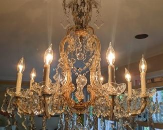 Fabby vintage 8-arm Italian crystal chandelier, from the penthouse apartment of an Atlanta power player. Here it is, all lit up and happy in its Morningside villa.