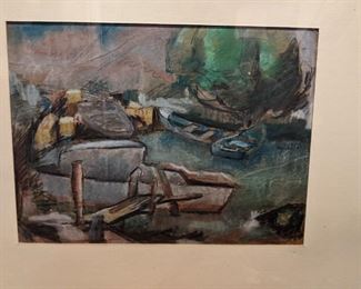 Nicely framed/matted original pastel, by Buq Webb, 1964.