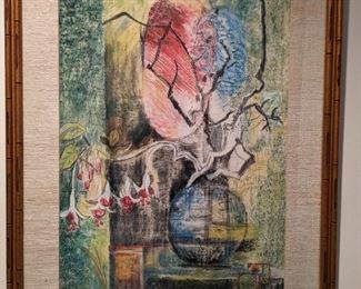 Nicely framed/matted pastel, by Aunt Julia, in the style of Vietnamese artist, Dong Lebadang.