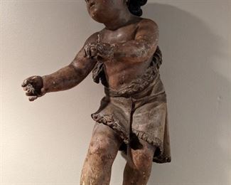 Spectacular 18th C. hand-carved wooden baby, in swaddling clothes.