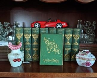 Nice set vintage books, Herend porcelain dish, set of glass bookends and a Burago '92 Dodge Viper 1:18 Scale die-cast model.