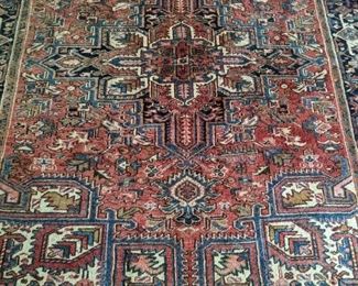 GORGEOUS hand-woven Persian Heriz rug (dining room) with just the right amount of wear and faded color that makes it extra yummy!                                                         This guy measures 8' 6" x 7' 5"; this is the "light side" version - next pic is the dark side.