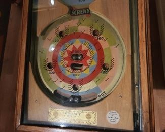 Antique Screwy Tabletop Pinball Machine Game