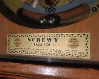 Antique Screwy Tabletop Pinball Machine Game