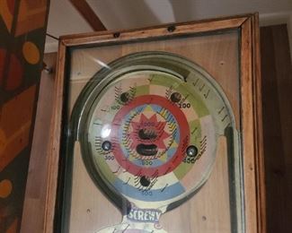 Antique Screwy Tabletop Pinball Machine Game