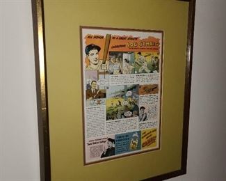 Vintage Lou Gehrig Framed Advertisement