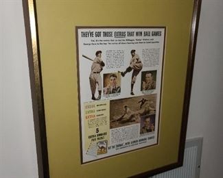 Vintage Baseball Framed Advertisement
