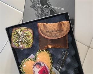 Jay Strongwater Picture Frame & Make-Up Compact Set In Box