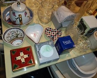 Assorted Glassware, China, Crystal, Dinnerware, Platters, Etc.
