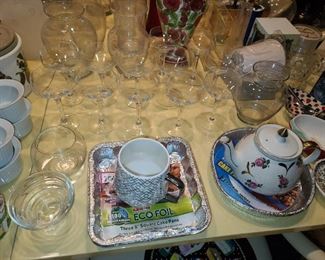 Assorted Glassware, China, Crystal, Dinnerware, Platters, Etc.