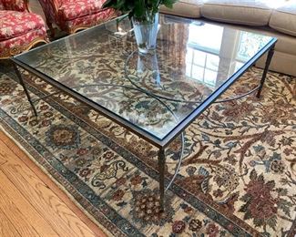 Cap d'Antibes iron and glass coffee table                    $850.00   (originally $2,400)     48" square          