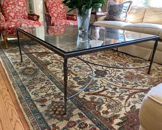 Cap d'Antibes iron and glass coffee table                    $850.00   (originally $2,400)     48" square   