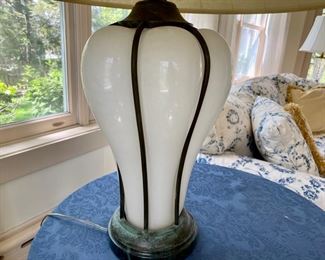 Di Erras molded milk glass & iron  lamp                               29"h         