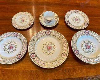 Huge Haviland Louveciennes China service:                       10" dinner plates $50 ea.       14 avail.                                             8.5" luncheon plates $50 ea.  7 avail.                                                7 5/8" salad plates $45 ea.    11 avail.                                            6 3/4" bread plates $40 ea.  14 avail.                                          27 pc 9 1/4" bowls $50 ea.    21 avail.                                        