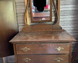 03Late 1800s Antique Dresser with Carved Swing Mirror
