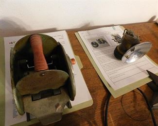 vintage card shuffler, carbide lamp