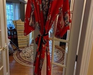 Red kimono with cherry blossoms. 30.00 made in Japan 100% silk