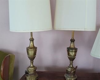 pair of brass lamps