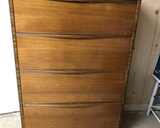 Tall art deco waterfall 4 drawer goes with art deco mirror dresser and full-size bed mattress and box spring all 5 pieces 400.00