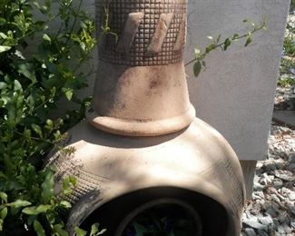 Great  Terra Cotta "CHIMINEA" on wrought iron stand