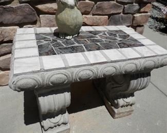 Small Concrete tile inlaid garden bench