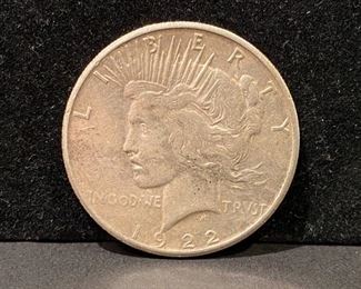 1922 Peace dollar, silver coins 