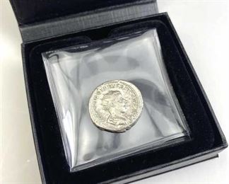 A.D. 239-240 ERROR Roman Gordian III Silver.  Very rare ancient error coin!  Believed to be a spelling error on LIBERTAS written as LIBERATAS instead!  We think of this as sort of the ancient version of a modern "LIBERTY" error US coin!