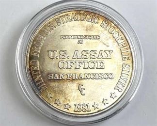  1981 US Strategic Stockpile 1oz Silver .999 San Fran