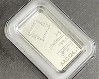  1 Gram Platinum Valcambi Suisse Bar, Carded