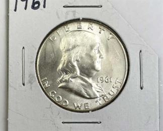  1961 BU Franklin Silver Half Dollar, Nice Luster