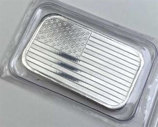  1oz Troy Silver Patriotic US Flag Art Bar .999
