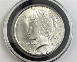  1922 BU Peace Silver Dollar, U.S. $1 Coin
